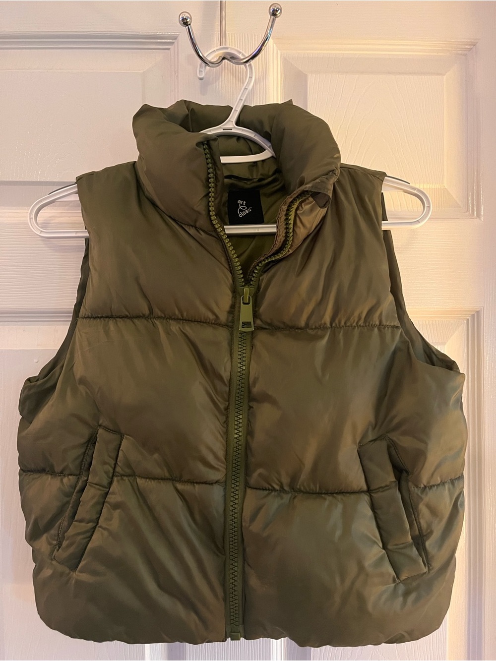 art class Olive Green Puffer Vest for Kids